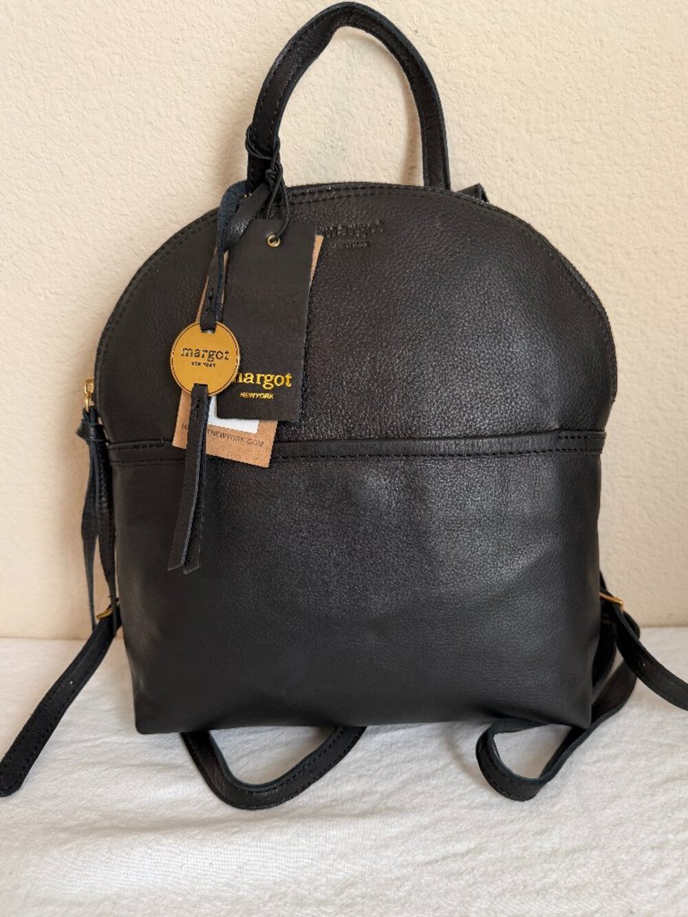 Margot New York Camille Soft Genuine Leather Light Backpack In Black Roomy (NEW)